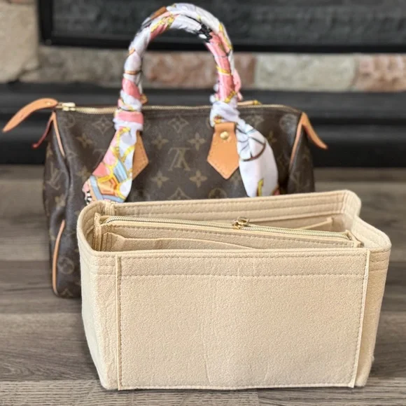 Louis Vuitton Speedy 25 Brown Monogram Satchel with Pink Scarf and Charm - Picture 16 of 16